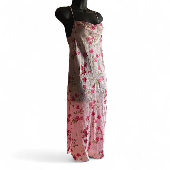 Y2K vintage silky satiny slip dress - floral pink - Picture 2 of 8